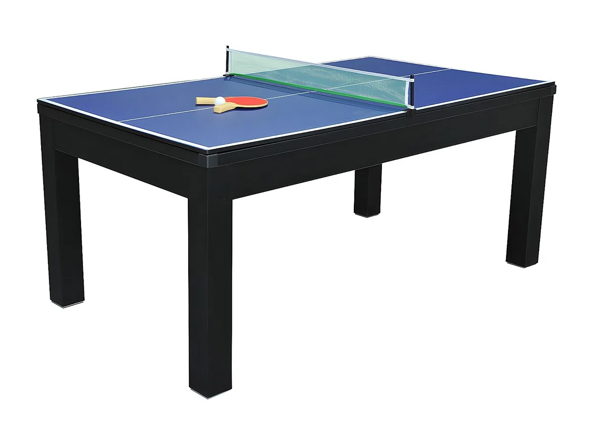 Multifunktionstisch Billard & Tischtennis – 182x102x80 cm – Schwarz – Inkl. Queues, Kugeln, Schläger & Netz – 6 Personen – SOUSA
