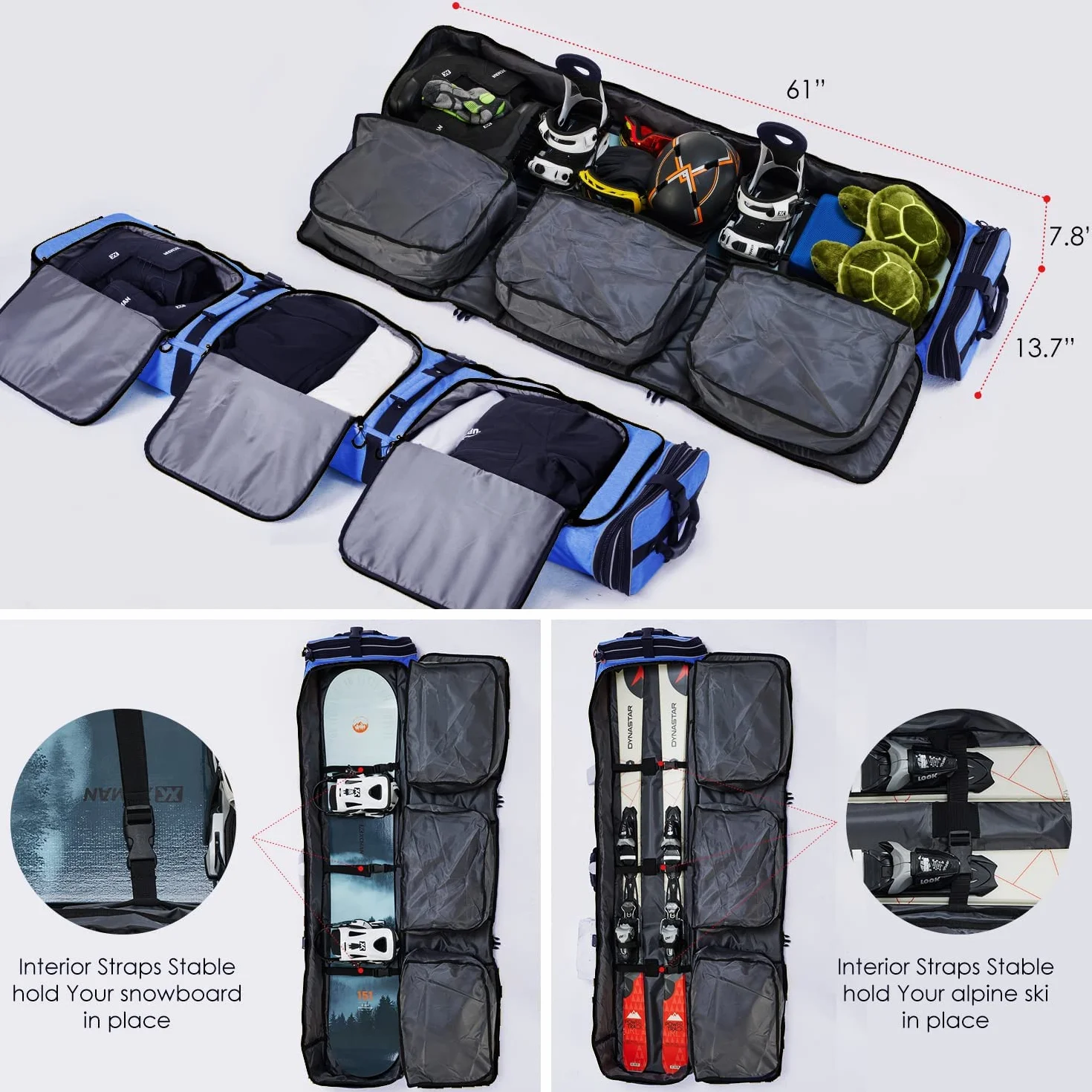 XCMAN Roller Snowboardtasche mit Rollen, verstellbare Länge Snowboard-Tasche Für -Skitrage-Rucksack Flugreisen geeignet