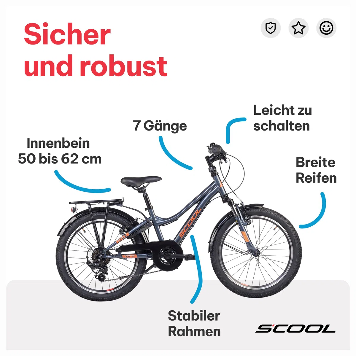 S’COOL Kinderfahrrad 20, 24, 26 Zoll, 6-Gang Kettenschaltung, troX, Körpergröße 115–165 cm, 6–14 Jahre, Gelände & Freizeit, für Jungen & Mädchen