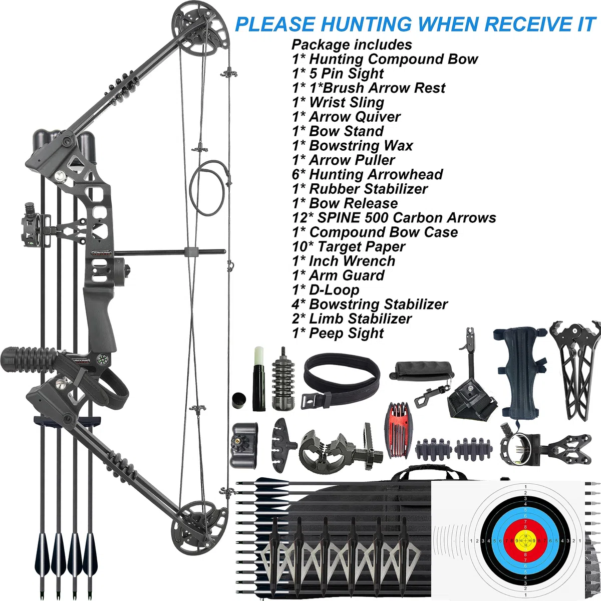 20-70 LBS Compoundbogen Set Erwachsene Bogenschießen Jagdbogen Bogenfischen Compound Bogen und Pfeil Set mit Zubehör für Jagd Praxis Zielschießen Links & Rechtshänder