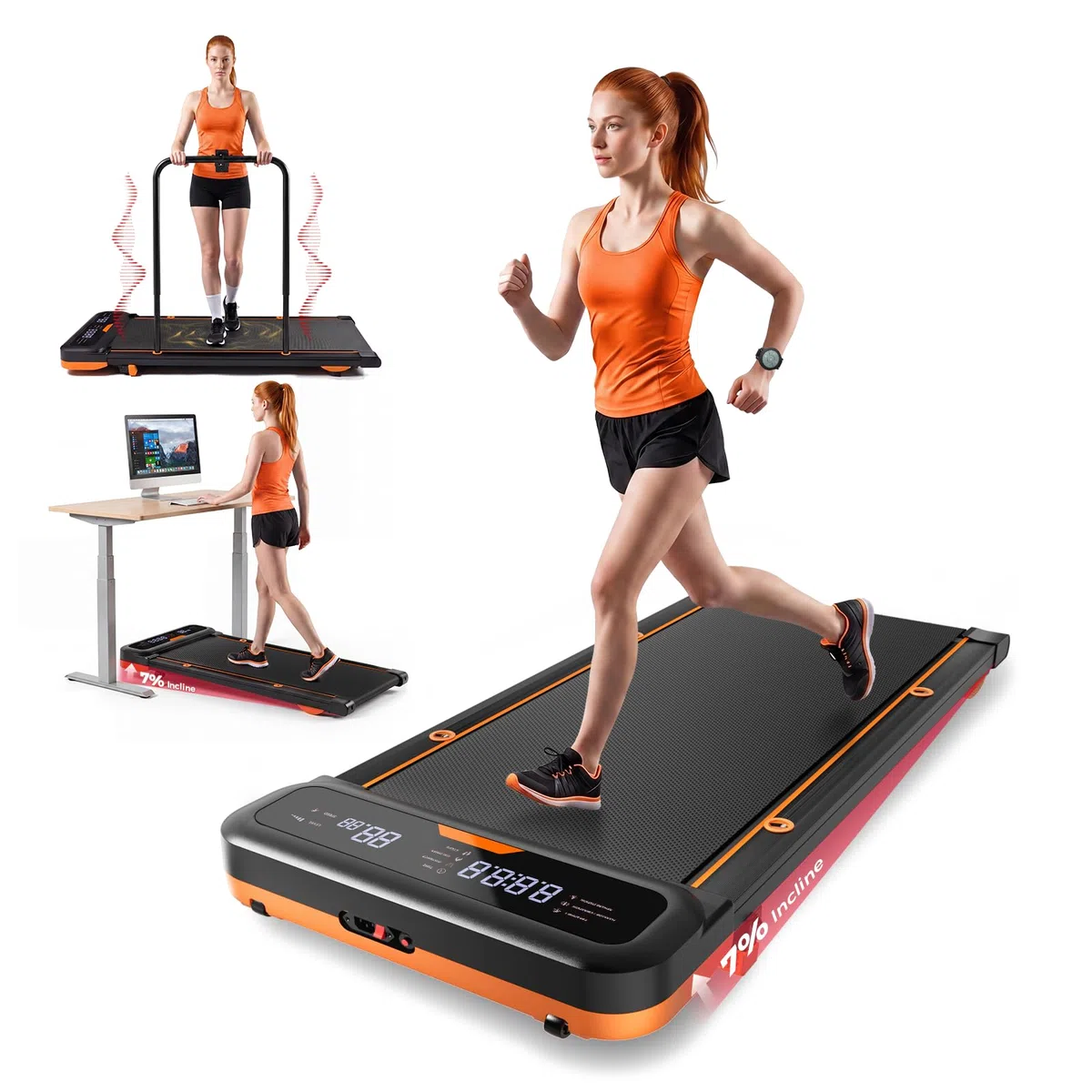 JAGJOG Unter Schreibtisch Laufband,kompakt und platzsparend | 7-15% Steigung,2.5-PS-Motor,6-7.5km/h,Fembedieung,bis 136kg