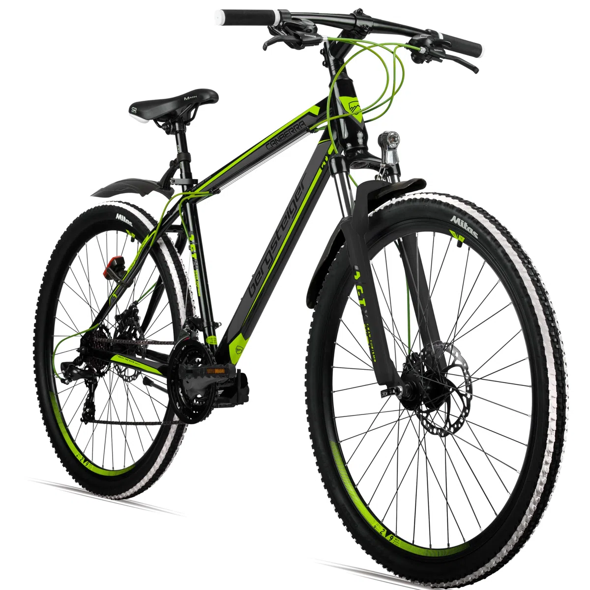 Bergsteiger Canberra 26/29 Zoll Mountainbike Hardtail Aluminium Rahmen | Ideal für Schulweg und Gelände ab 155 cm Größe. Mit 18-Gang-Schaltung, Beleuchtung und zu 90 Prozent vormontiert.