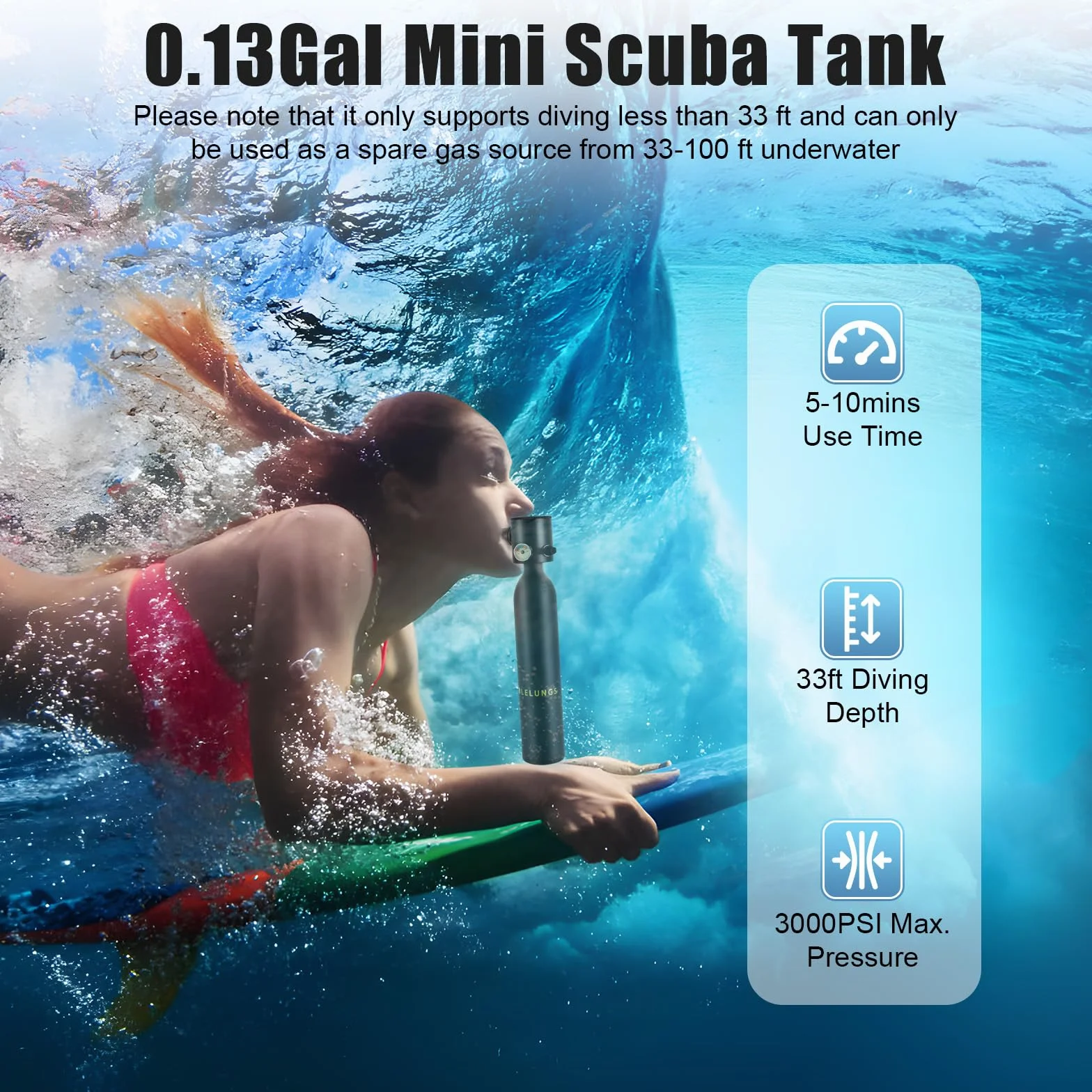 0.5L Tauchflasche Sauerstoffflasche 3000psi Mini Taucherflasche, 200bar Sauerstofftank Taucher Set, Tragbare Tauchausrüstung zum tauchen mit 5 Bis 10 Minuten Tauchen