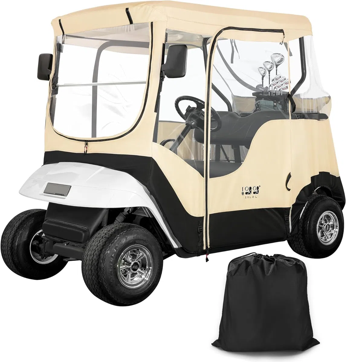 10L0L Golfwagen-Gehäuse für 2 Beifahrer für EZGO TXT RXV, wasserdicht, tragbar, fahrbar, Golf-Buggy-Aufbewahrung, Reise-4-seitiges Gehäuse, Beige