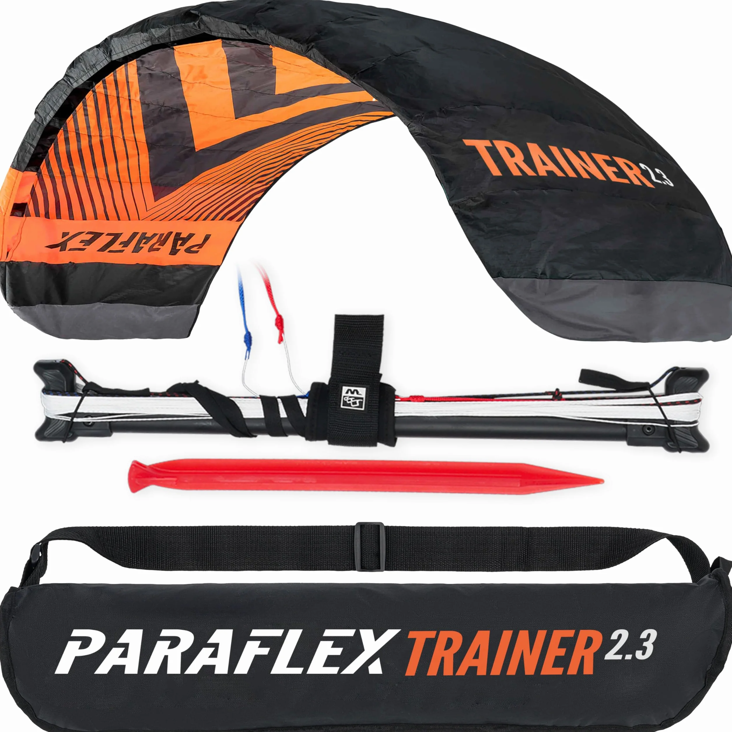 Wolkenstürmer Paraflex Trainer 2.3 – Flugfertiger 3-Leiner Trainer Kite mit Trainerbar und Dyneema Schnüren – 230 cm Lenkmatte & Windtrainer