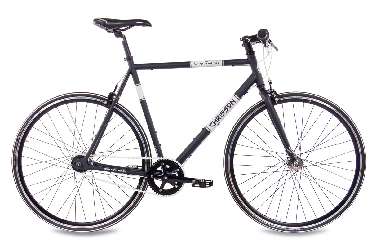 CHRISSON 28 Zoll Retro Rennrad Vintage Bike - Vintage Road N7 schwarz 56 cm mit 7 Gang Shimano Nexus Nabenschaltung, Urban Old School Fahrrad für Damen und Herren