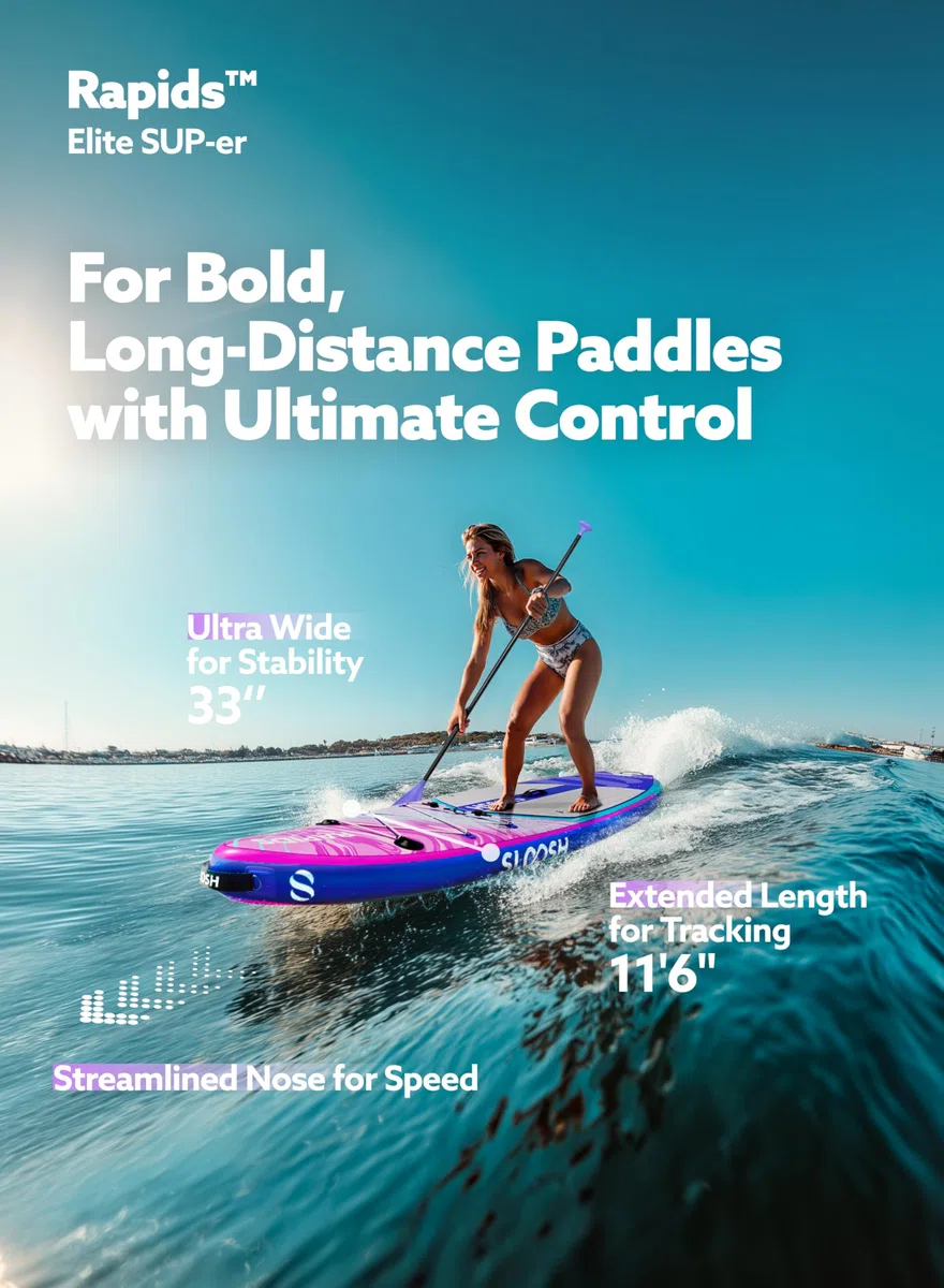 SLOOSH Premium Sup Board, Aufblasbares Stand Up Paddling Board, Extra-Langes 11'6" Paddleboard mit Zubehör, rutschfestem Deck, Tragetasche & Pumpe, Rapids SUP für Jugendliche & Erwachsene