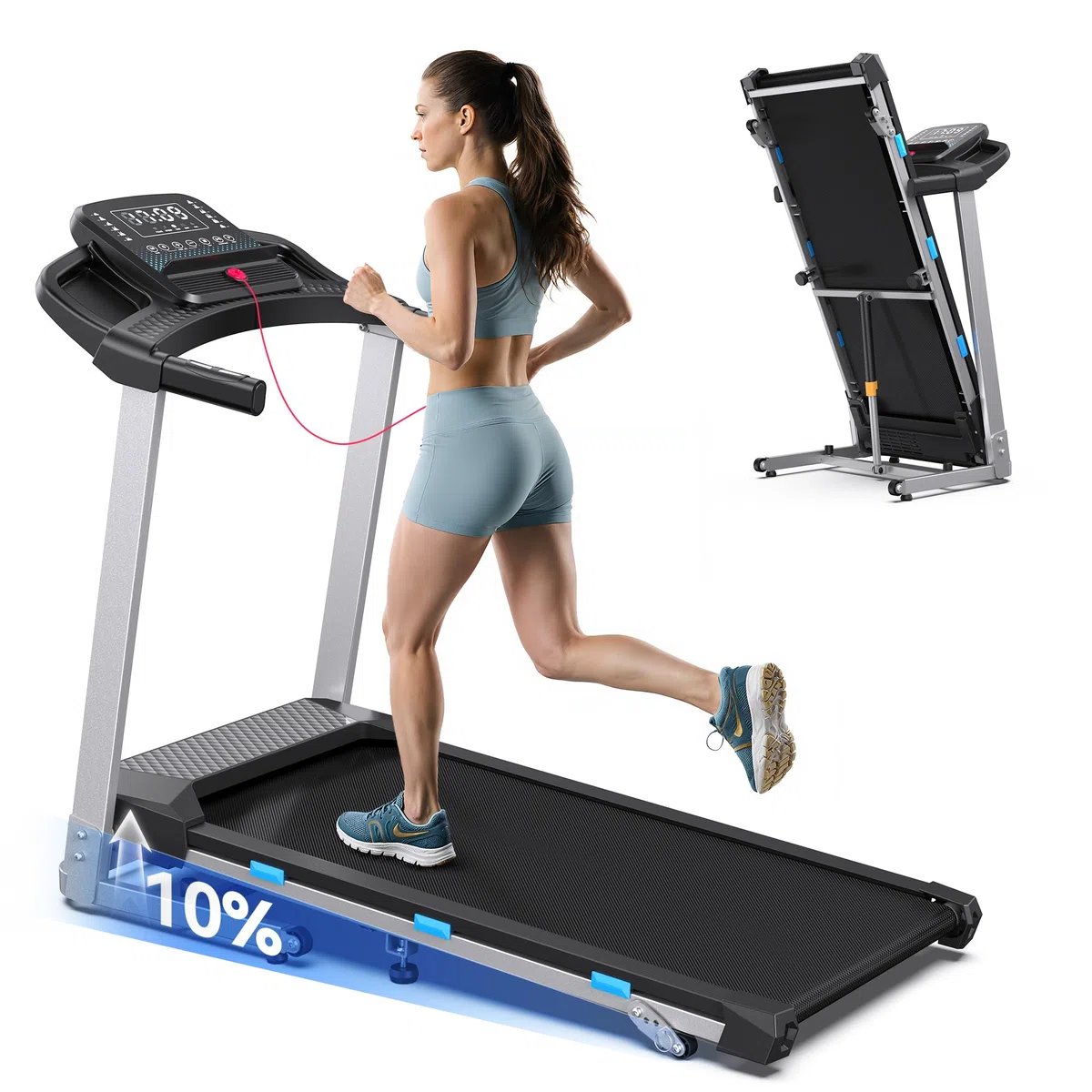 Laufband für Zuhause Klappbar, 12 km/h Treadmill mit 12 HIIT Programme, 3,5PS Leise Laufband mit Steigung, LED-Anzeige, Sprachsteuerung, Bluetooth-Lautsprecher, APP, Laufbänder bis 180KG