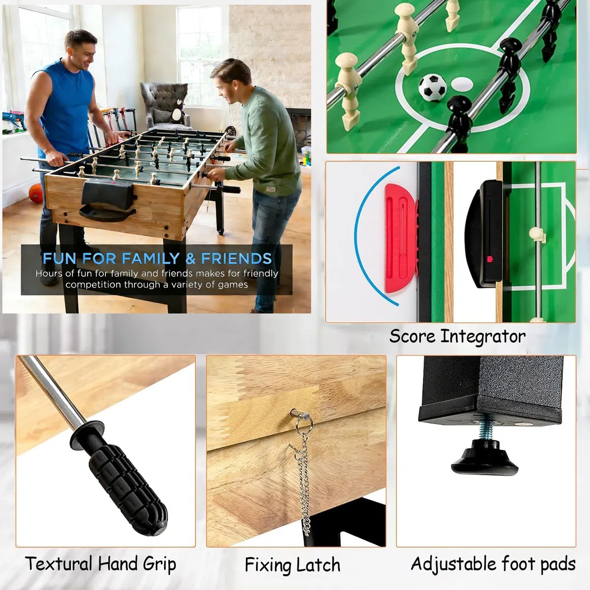 4 in 1 Multi Spieltisch Set, Tischspiel multifunktional mit Tischfußball Hockey, Billard, Tischtennis,Kombi-Tisch für Kinder Erwachsene