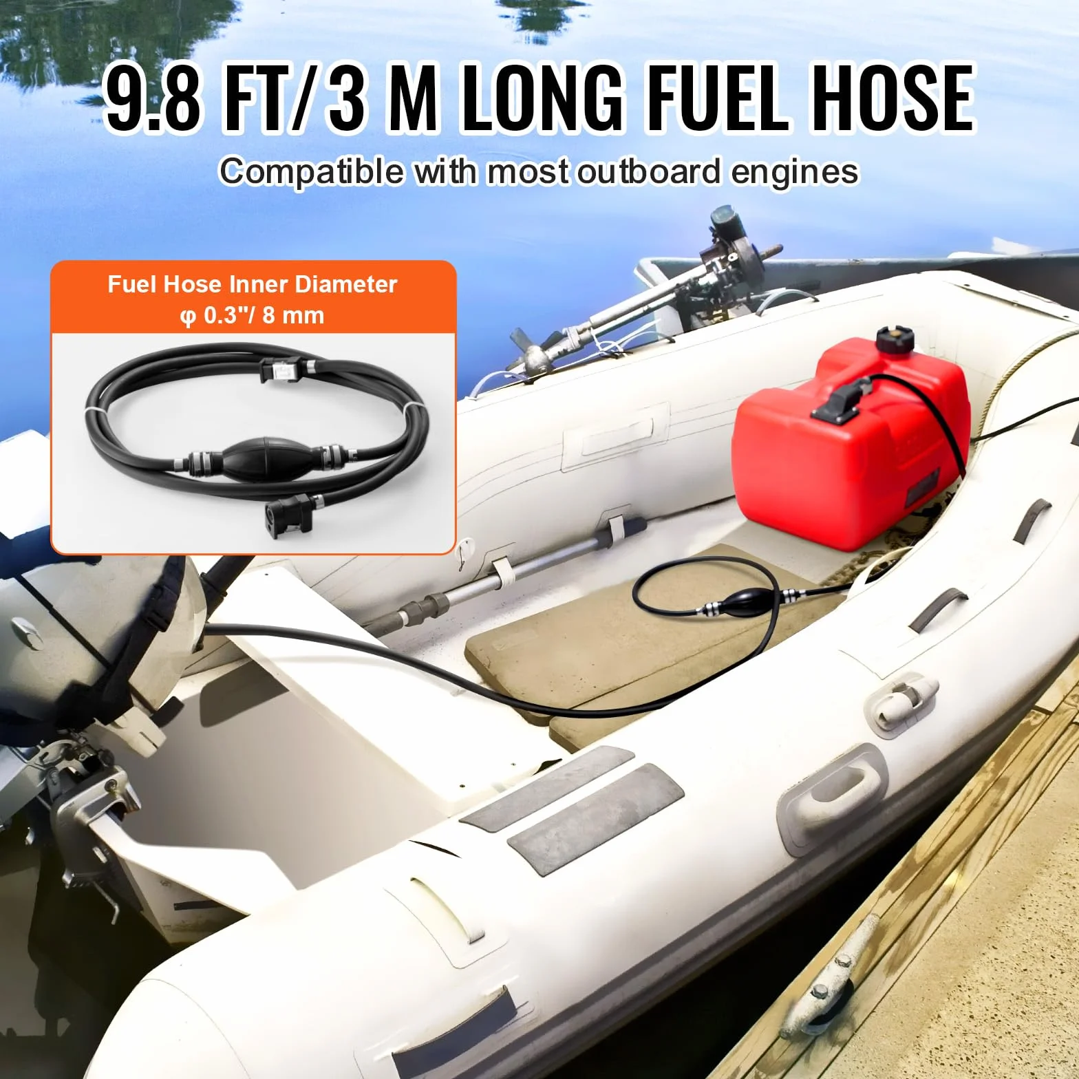VEVOR Marine-Kraftstofftank, 12 L, tragbarer Bootstank mit Außenbordmotor, Kunststoff-Außenbord-Kraftstofftank für Marineboote mit Schlauch, leicht zu tragen für Yacht, Fischerboot, Deckboot, rot
