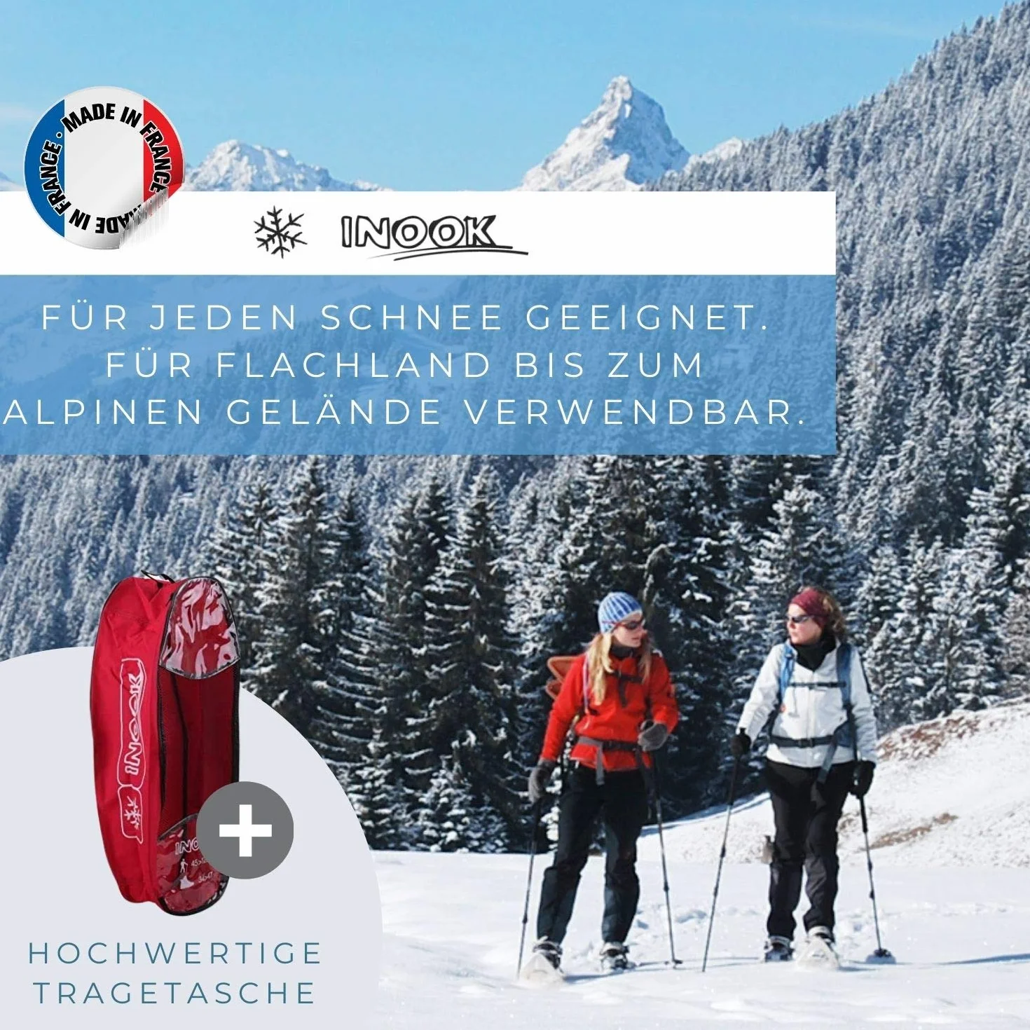 Inook Alpin OXM Schneeschuhe Steighilfe, Herren & Damen, Automatik-Steighilfe, Individuell größenverstellbar, Patentierte Funktionen