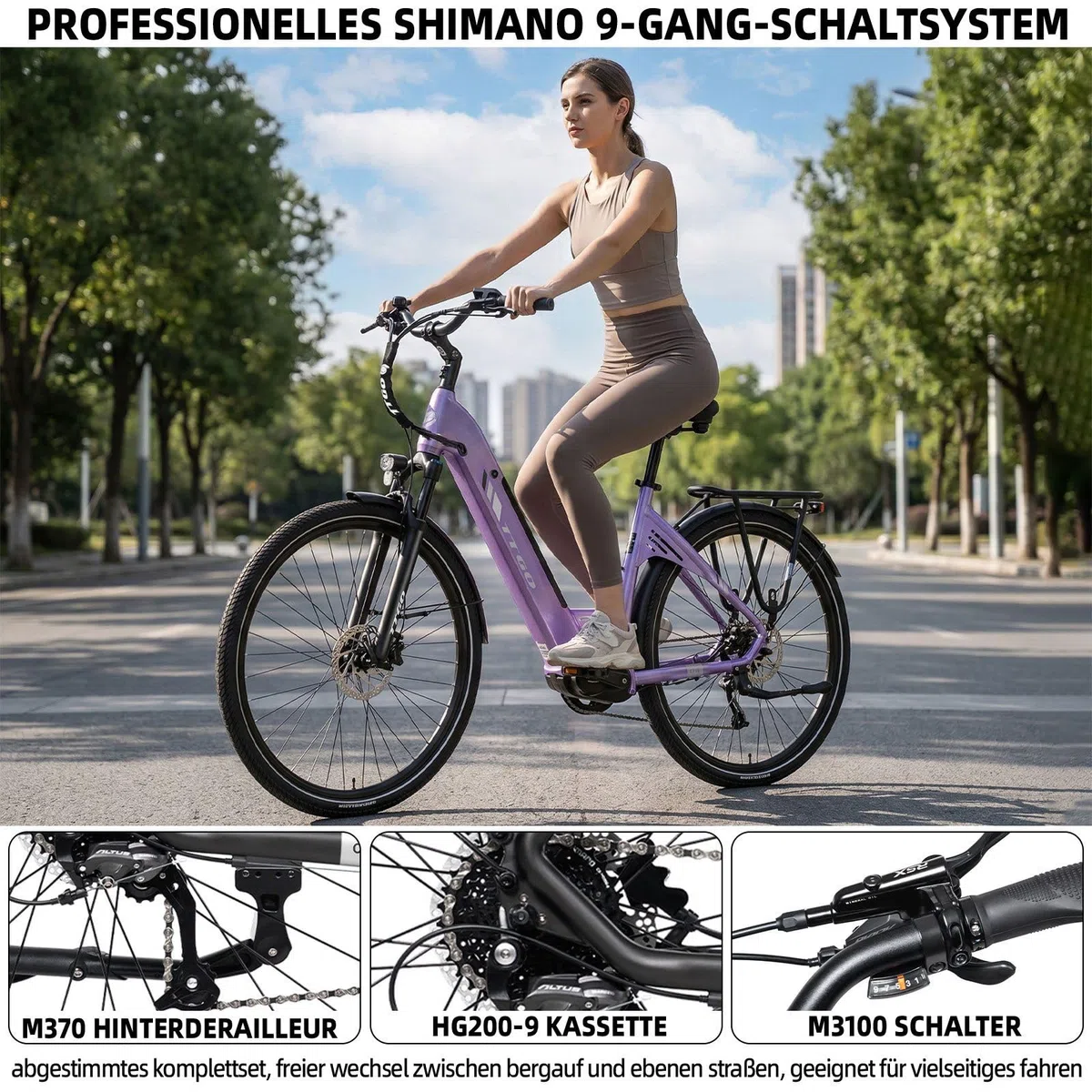 ttgo C7 SE E-Bike 28 Zoll für Damen und Herren, Elektrofahrrad mit 250W Mittelmotor, 36V 18Ah Akku, 9-Gang bis 25 km/h, 130–150 km Reichweite, Hydraulische Scheibenbremsen
