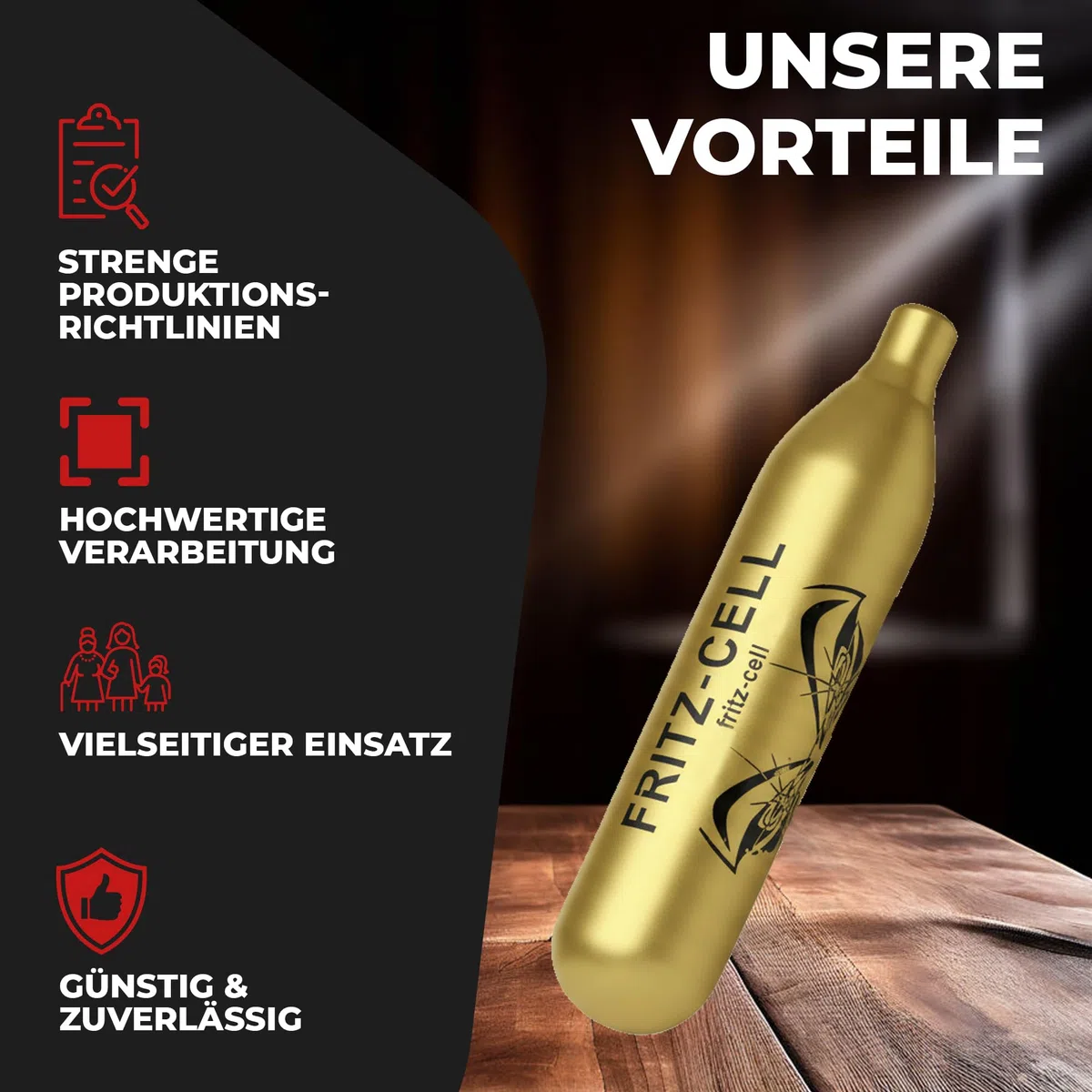 Fritz-Cell CO₂-Kapseln 12g – 500 Stück – für Airsoft, Softair und Luftgewehre – sauber versiegelt, konstante Leistung, rückstandsfrei, korrosionsgeschützt, 12g-System kompatibel