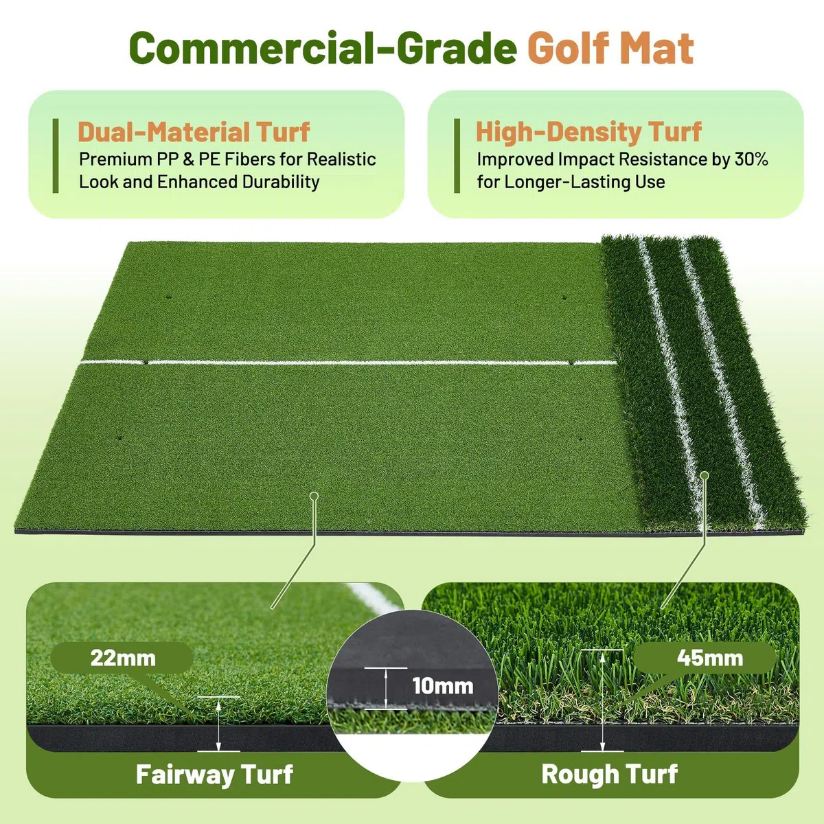 152x121cm Golf Abschlagmatte, Golf Übungsmatte Kunstrasen, Faltbar Golfmatte, 3 Gummi-Tees, 7 Abschlagpositionen, Für Indoor Und Outdoor