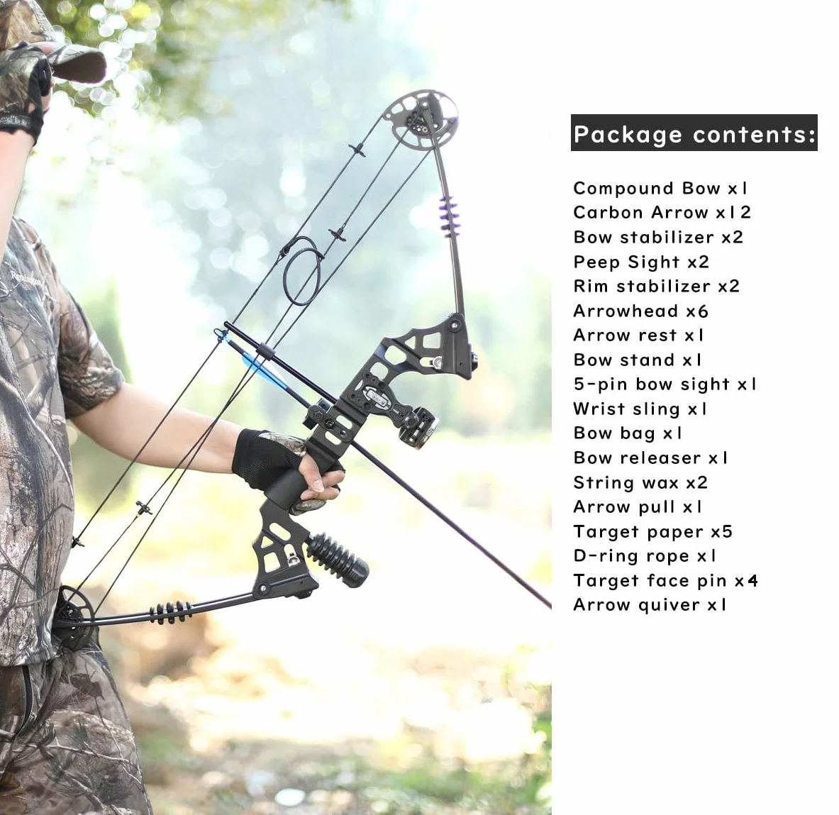 Bogenschießen CompoundBogen Set, Jagd & Targeting, 20-70lbs einstellbar, IBO 320FPS, 34" Erwachsene Bogen, Jagdbogen