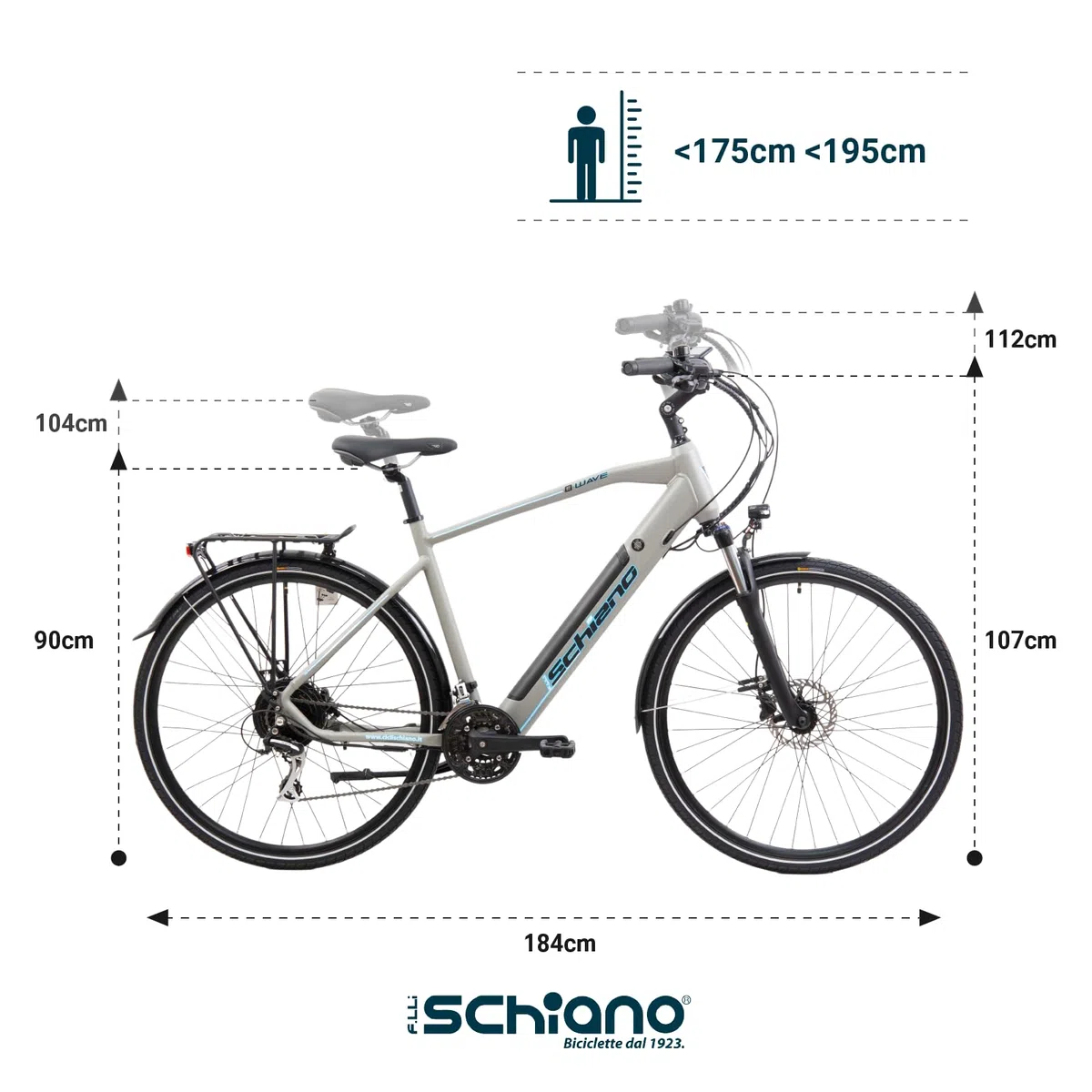 F.lli Schiano E-Bike Herren 28 Zoll, 418Wh Abnehmbarer Akku, 50Nm Motor, Shimano 21-Gang, Hydraulische Scheibenbremsen, E-Wave Grau