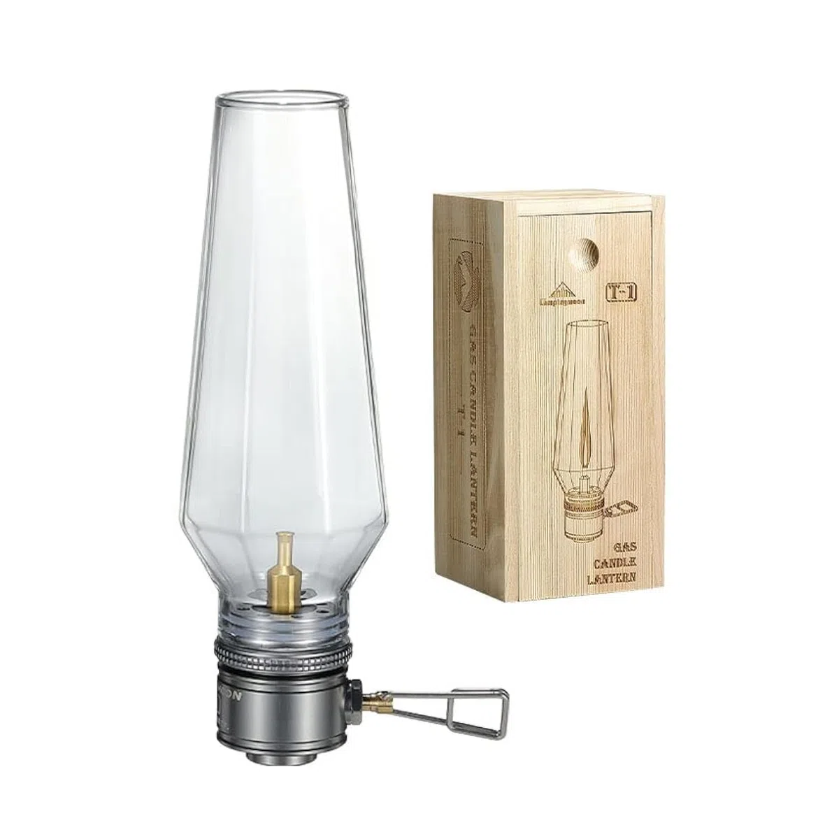 Campingmoon Kernlose Kerzenlichtvergaserung Zelt Gaslampe Atmosphäre Camping Gaslaterne Mit Hölzernen Laternenkoffer T-1