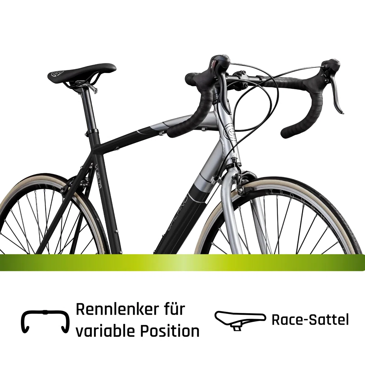 Galano Vuelta STI Rennrad für Damen und Herren ab 150 cm, 28 Zoll mit 14 Fach Fahrrad Schaltung Road Bike, Pedale mit Pedalhaken, Rennfahrrad mit schmalen Reifen