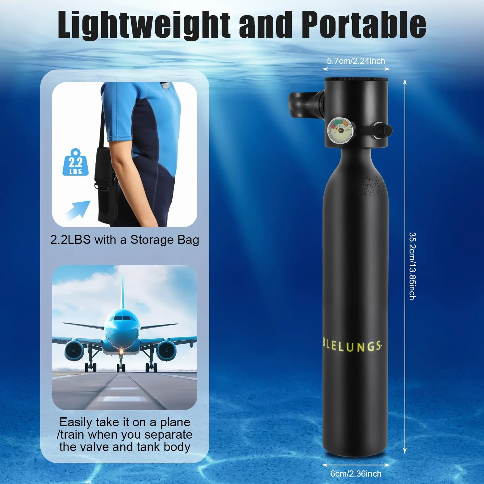 0.5L Tauchflasche Sauerstoffflasche 3000psi Mini Taucherflasche, 200bar Sauerstofftank Taucher Set, Tragbare Tauchausrüstung zum tauchen mit 5 Bis 10 Minuten Tauchen