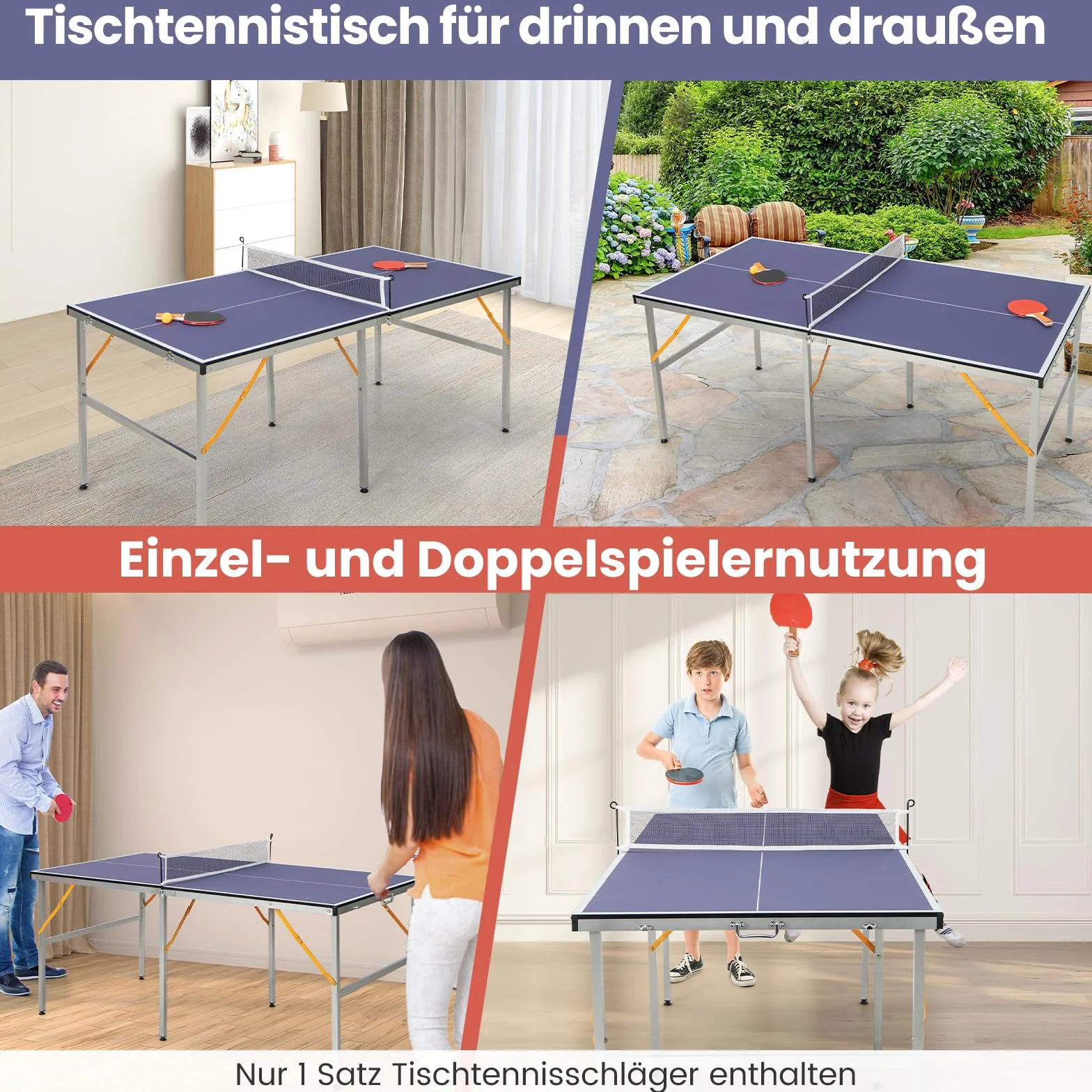 GOPLUS Tischtennisplatte klappbar, Tischtennistisch wetterfest mit Griff | Tischtennis Set mit Netz, 2 Schlägern & 3 Bällen, Ping Pong Tisch für Kinder & Erwachsene, für Indoor & Outdoor