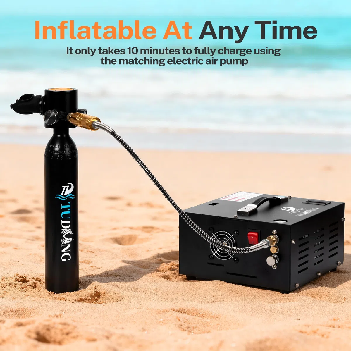 TUDIVING-0,5-Liter-Tauchflasche | Tragbare Atemflasche mit Kompressor | Max. 3000 PSI | Ermöglicht 6–10 Minuten Atemzeit | Tauchflasche für Unterwasserarbeiten