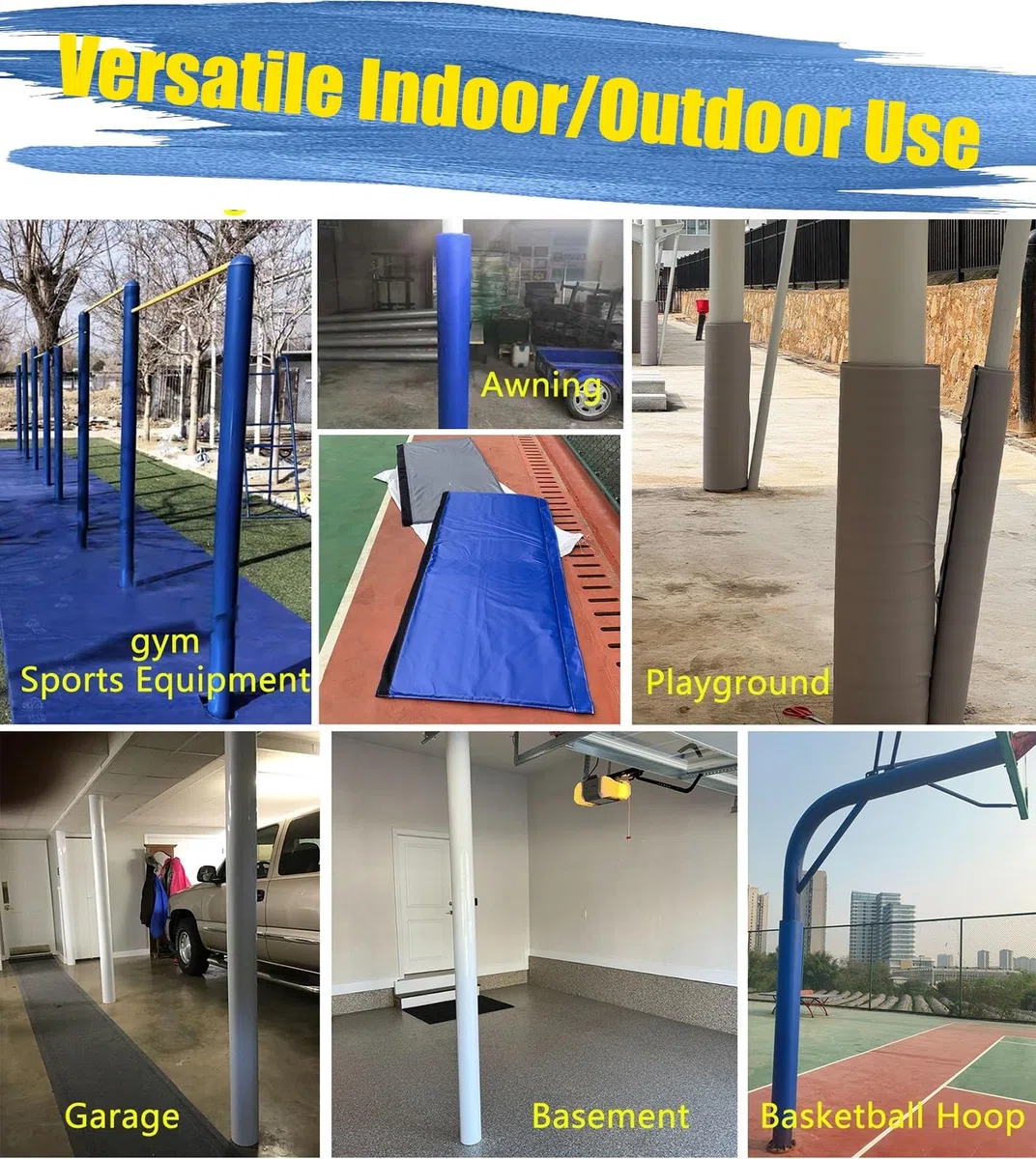 Basketballkorb-Polsterung für Stangenwicklung – abnehmbare Polsterung für 5,1–25,4 cm Säulen, Garagenpfostenschutz, 120 cm Höhe, 23 cm Durchmesser, Säulenabdeckung