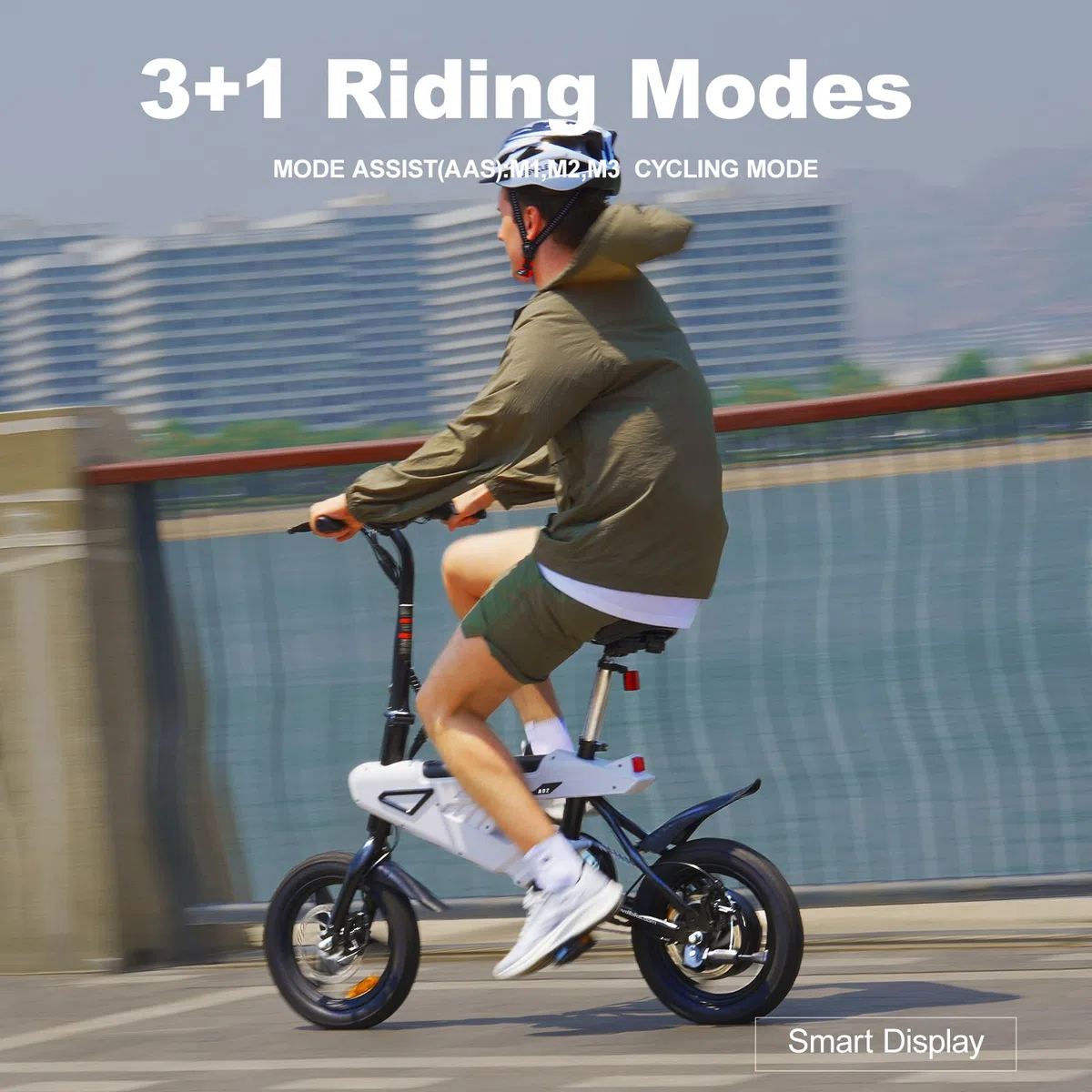 VDL E Bike Klappbar 14 Zoll Weiß für Erwachsene, Ebike mit 3+1 Modi, LCD Display, Doppelbremsen, Kompaktes e-Bike für Pendler, Reisen, Wohnmobil und Stadt