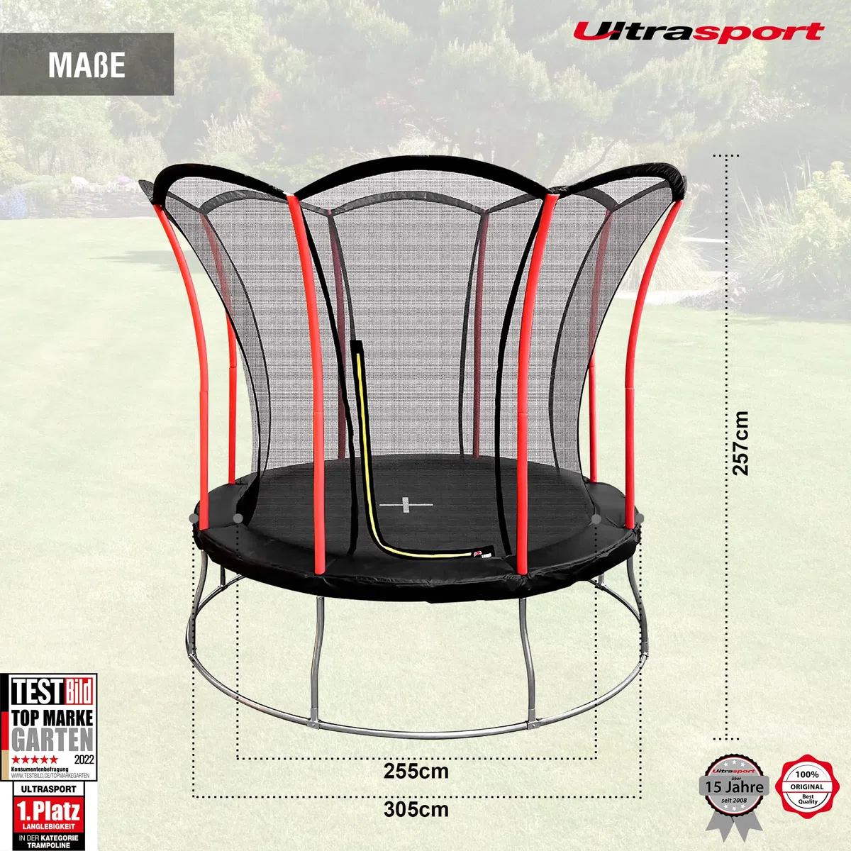 Ultrasport Lotus Gartentrampolin, Outdoor-Trampolin in 4 Durchmessern, galvanisch verzinkter Rahmen, Kindertrampolin mit toller Sicherheitsausstattung, ø