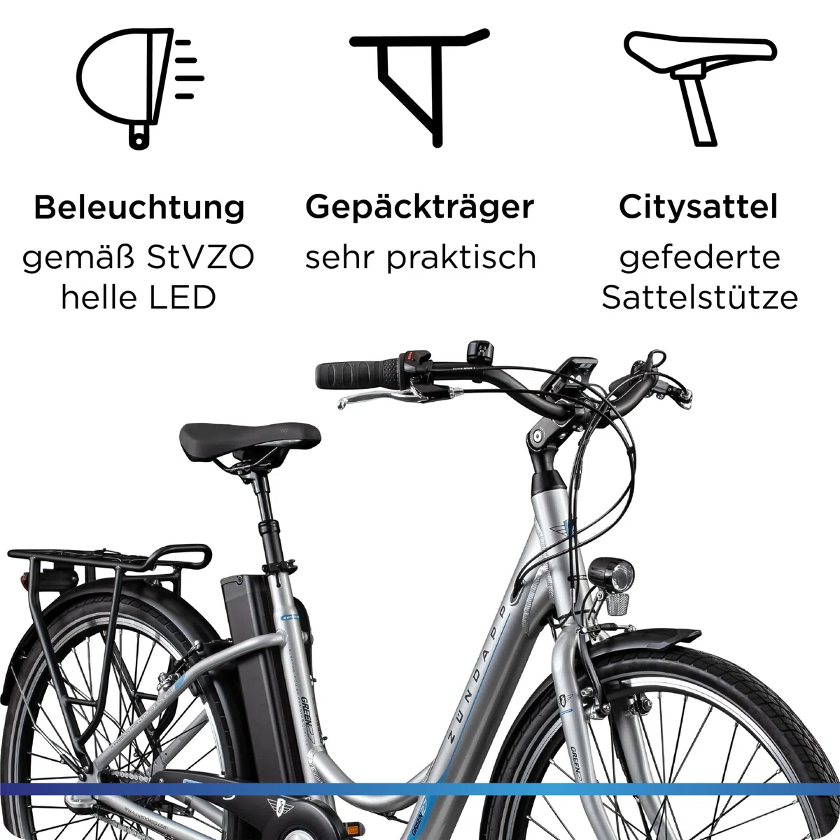 ZÜNDAPP E Bike 26 Zoll Fahrrad Damen Ebike 26 Zoll Green 2.7 Elektrofahrrad Pedelec Cityrad Hollandrad