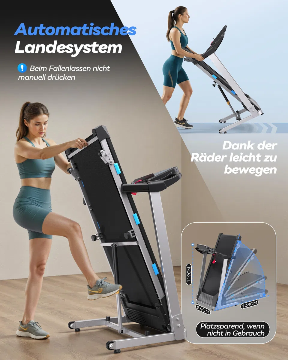 Laufband für Zuhause Klappbar, 12 km/h Treadmill mit 12 HIIT Programme, 3,5PS Leise Laufband mit Steigung, LED-Anzeige, Sprachsteuerung, Bluetooth-Lautsprecher, APP, Laufbänder bis 180KG