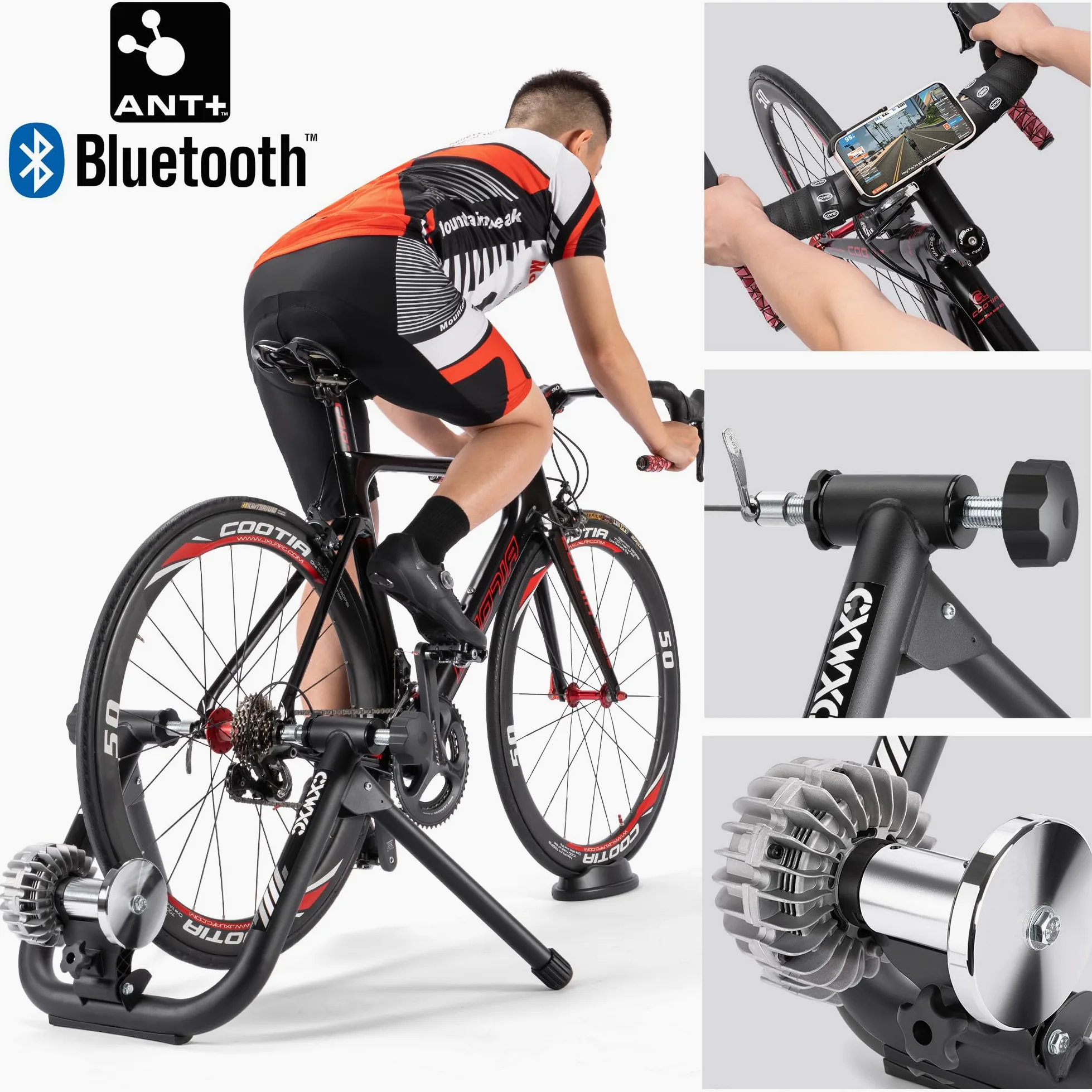 CXWXC Smart Fahrradtrainer – Fluid Rollentrainer für 26–29 Zoll und 700C Fahrräder – Geräuscharmer Heimtrainer kompatibel mit Zwift