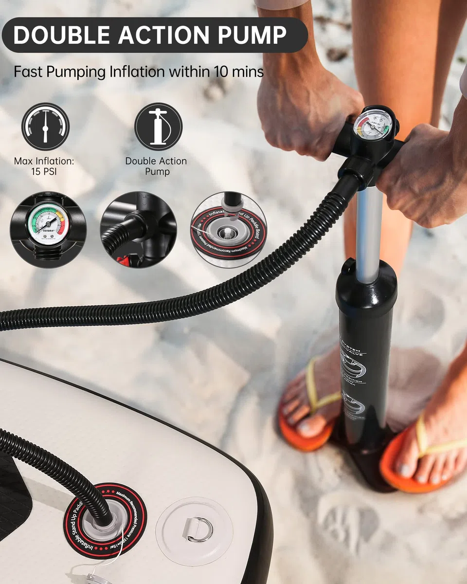 BODIOO Aufblasbar Paddling Board Stand-Up-Paddle-Board SUP mit Premium-Paddle-Board-Zubehör und rutschfestem Deck ISUP-Rucksack-Paddle-Leine-Pumpe für Angel-Yoga für Erwachsene & Jugend & Kind, Weiß