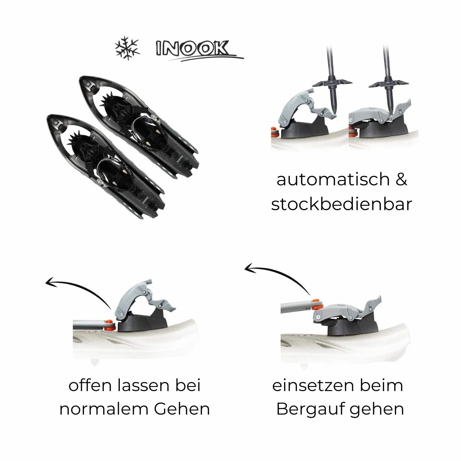 Inook Alpin OXM Schneeschuhe Steighilfe, Herren & Damen, Automatik-Steighilfe, Individuell größenverstellbar, Patentierte Funktionen