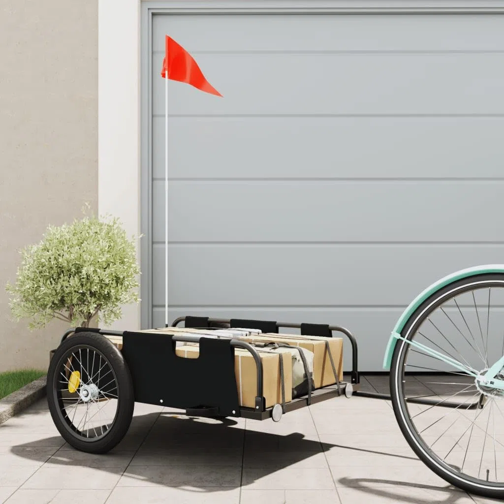 Willood Fahrradanhänger Lastenanhänger Fahrrad Transportanhänger Anhänger Schwarz Oxford-Gewebe und Eisen 135 x 68 x 38.5 cm