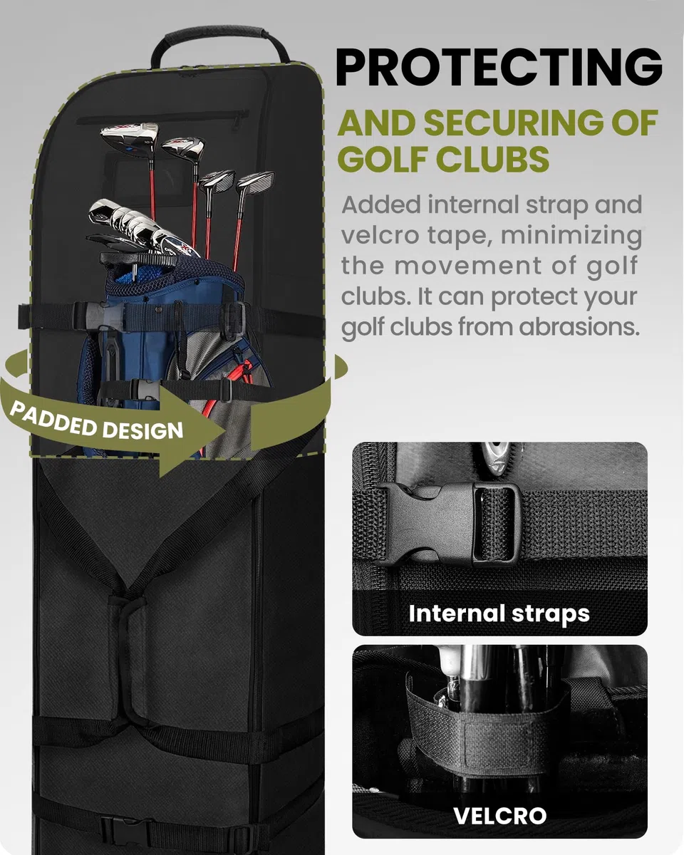 OutdoorMaster Gepolsterte Golf-Reisetasche mit verstärkten Rädern, 900D strapazierfähiges Oxford-Gewebe, verschleißfest und wasserdicht, weiche Seiten