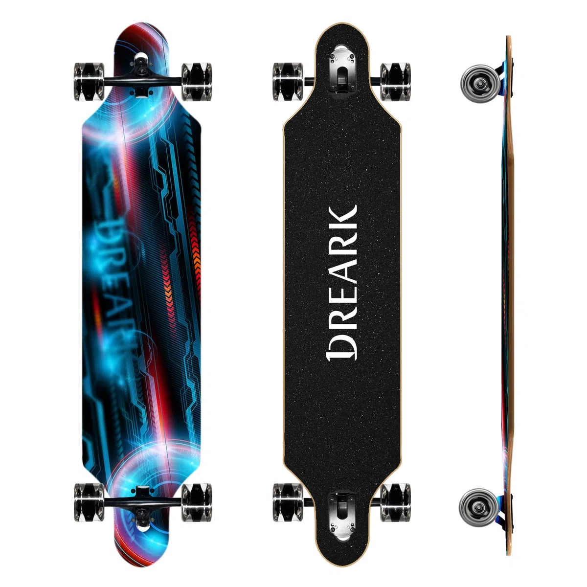 Longboard,42 Zoll,ABEC-11 Kugellagern, 8-lagigem Ahornholz Cruiser komplettes Skateboard, Bis 120 kg, Mit T-Tool und PU-Blinkenden Räder, Erwachsene Mädchen Jungen Anfänger.