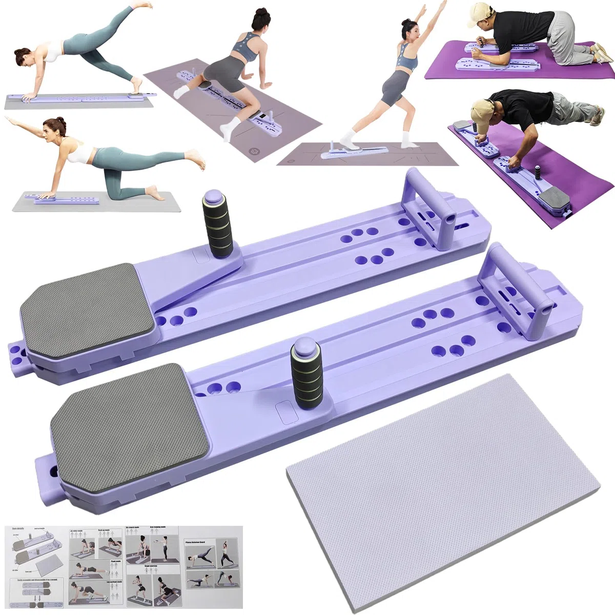 Pilates Reformer Board Machine, Multifunktional Fitness Brett Set Mit Push-Up Griff & Automatische Rebound Ab Roller, Zuhause Gym Workout Geräte Für Ganzkörper Exercise