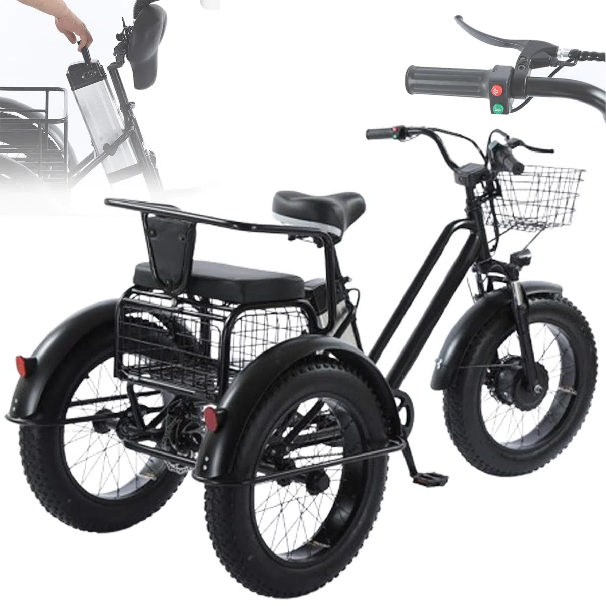 Elektrisches Dreirad, Elektrisches Lastenrad Für Erwachsene, 200 Kg Tragfähigkeit, 20 * 4,0 Zoll Breite Reifen, Motorisiertes E-Dreirad, Ideal Für Pendler Und Reisen